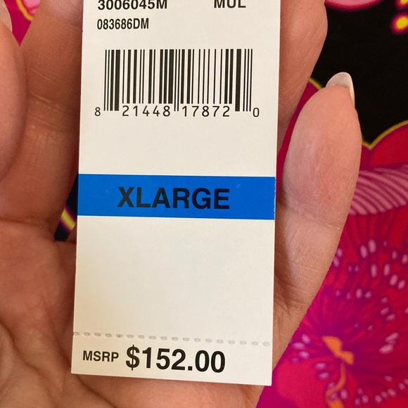 Trina Turk Bright Pink, Turquoise & Black Floral Swimwear Coverup - Picture 4 of 10